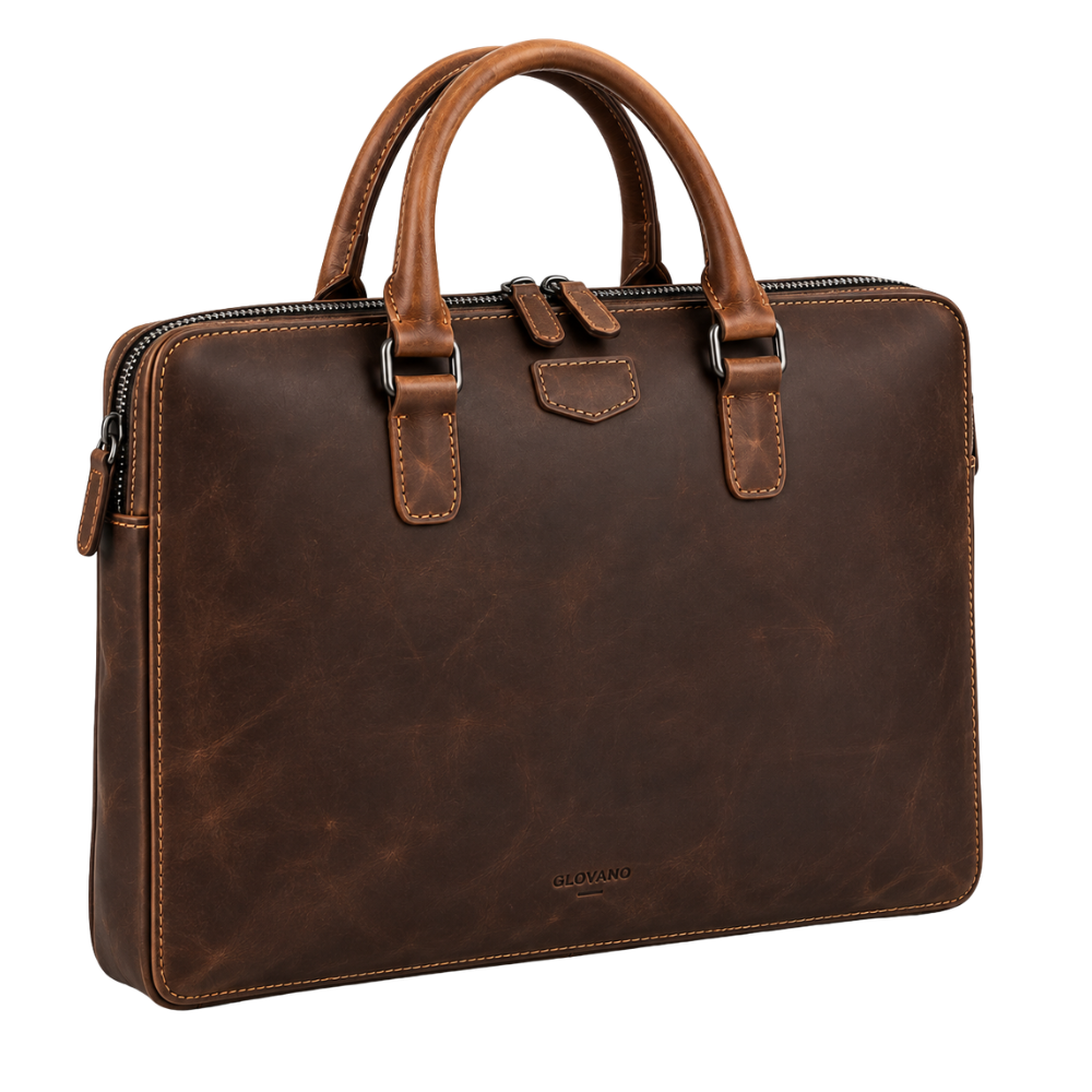 Heritage Briefcase in Dark Brown — vegan leather
