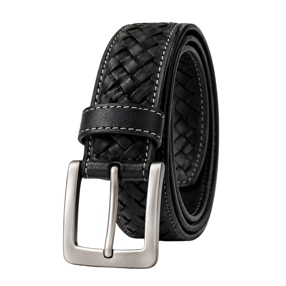 Weston Braided Belt in Black — vegan leather