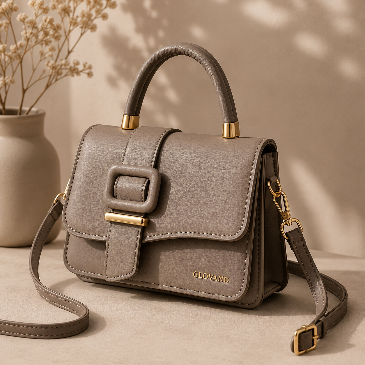 Sac à Main Femme GLOVANO en Cuir PU – Sac à Bandoulière Élégant avec Poignée et Boucle Dorée