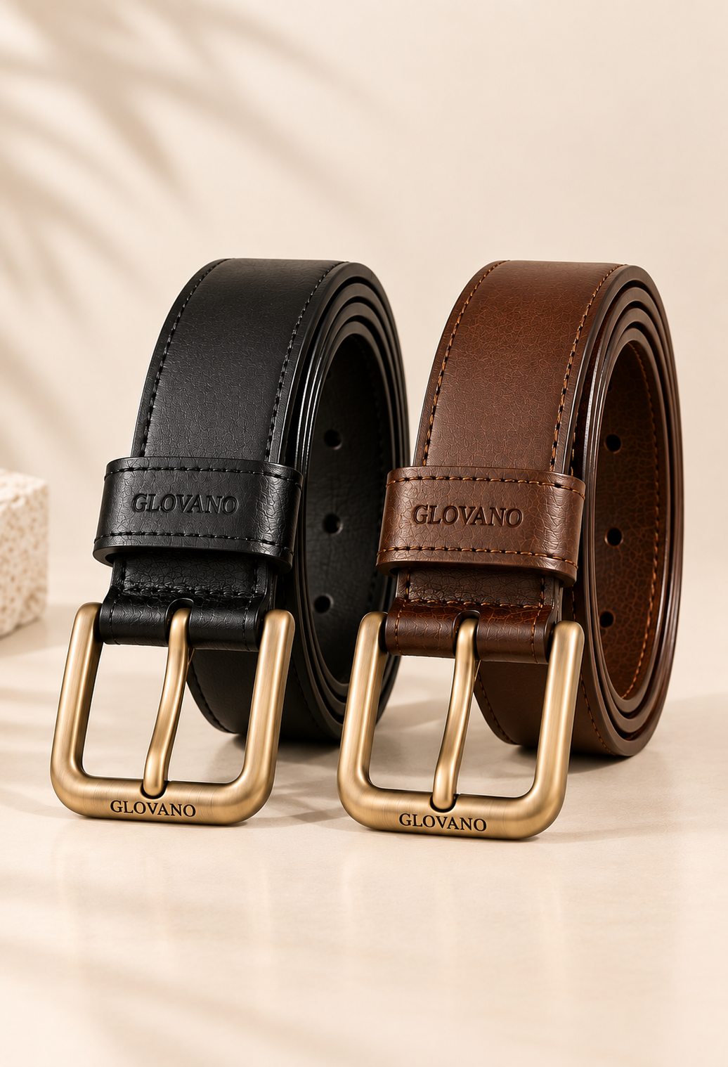 Pack 2 Ceintures Homme en Cuir Véritable – Noir & Marron