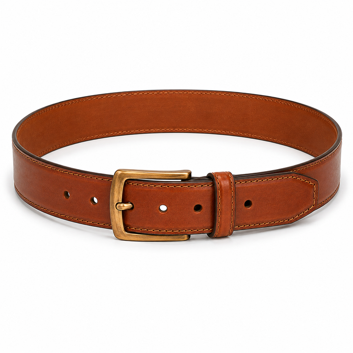 Ceinture Homme en Cuir Cognac – Boucle Dorée Vintage