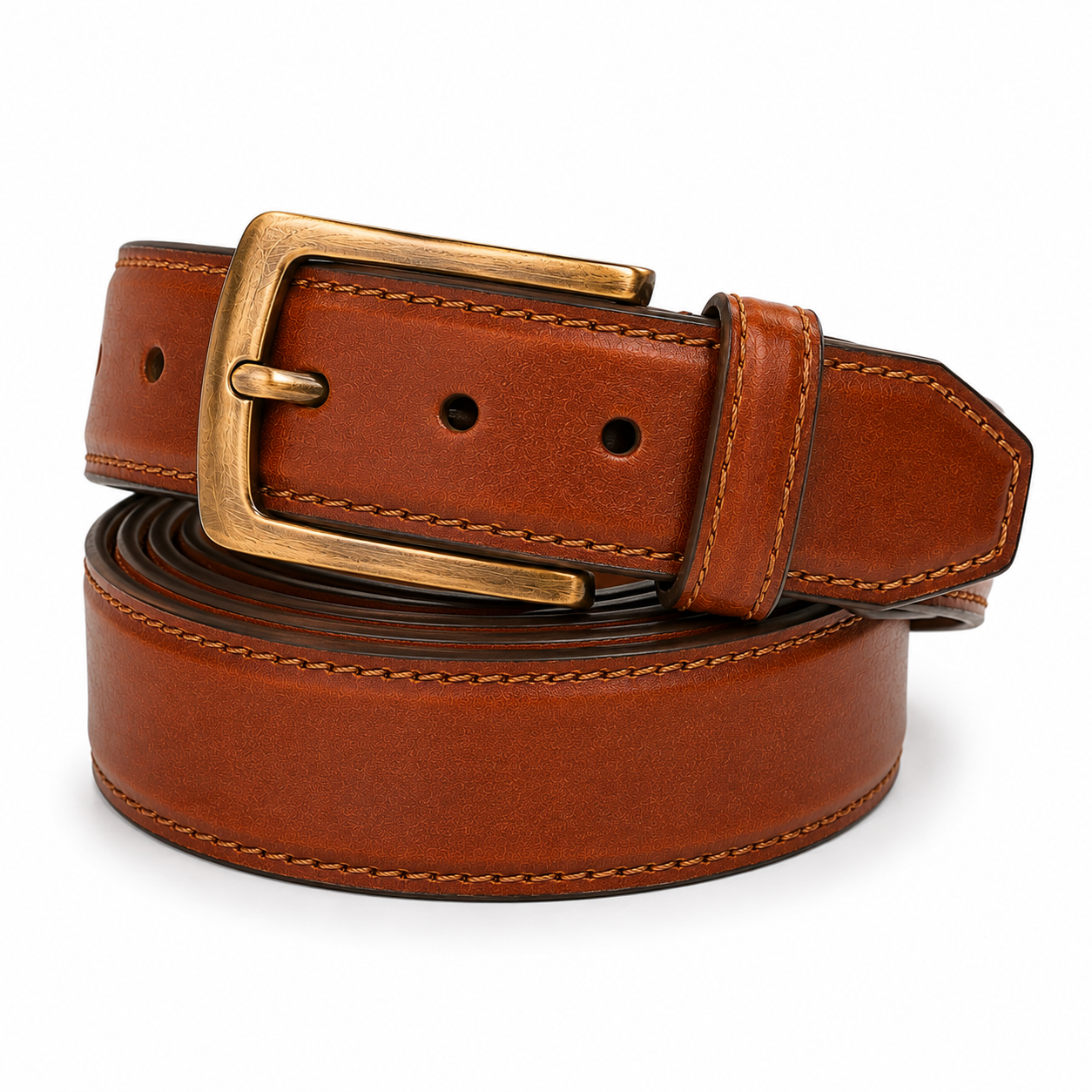 ceinture-homme-en-cuir-cognac-boucle-doree-vintage