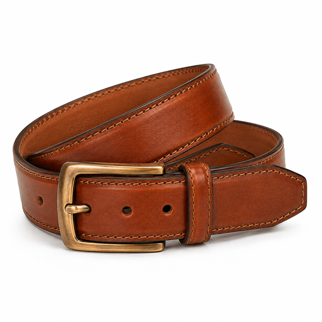ceinture-homme-en-cuir-cognac-boucle-doree-vintage