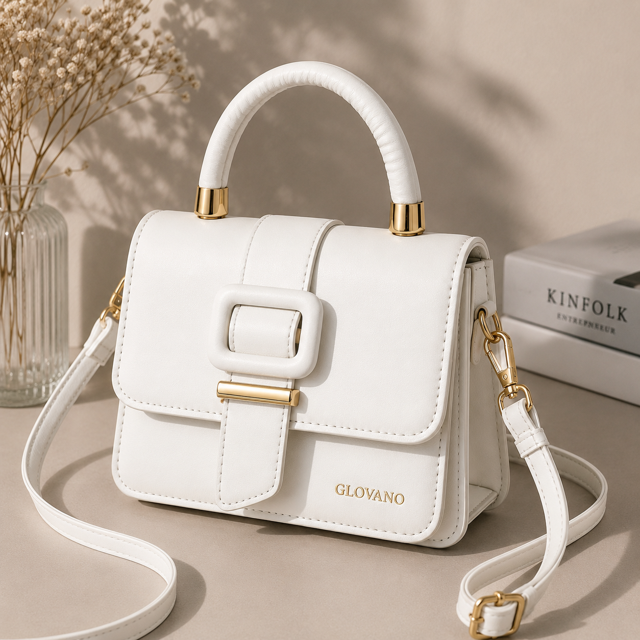 Sac à Main Femme GLOVANO en Cuir PU – Sac à Bandoulière Élégant avec Poignée et Boucle Dorée