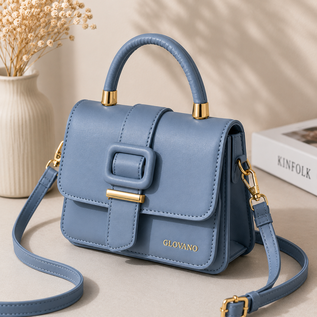 Sac à Main Femme GLOVANO en Cuir PU – Sac à Bandoulière Élégant avec Poignée et Boucle Dorée