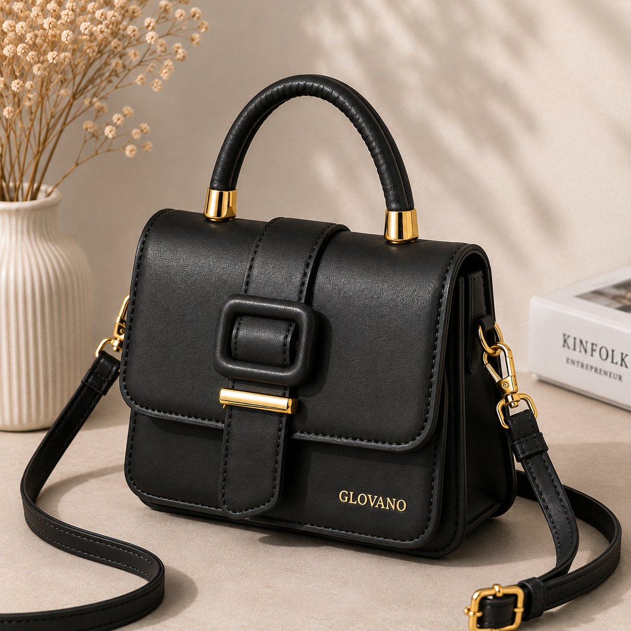 Sac à Main Femme GLOVANO en Cuir PU – Sac à Bandoulière Élégant avec Poignée et Boucle Dorée