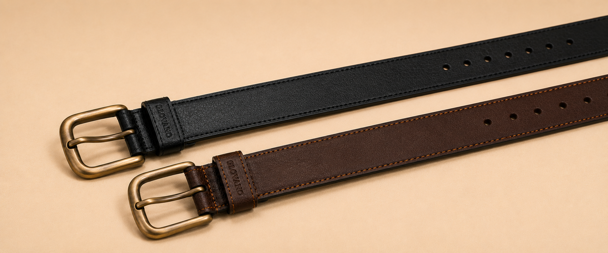 Pack 2 Ceintures Homme en Cuir Véritable – Noir & Marron