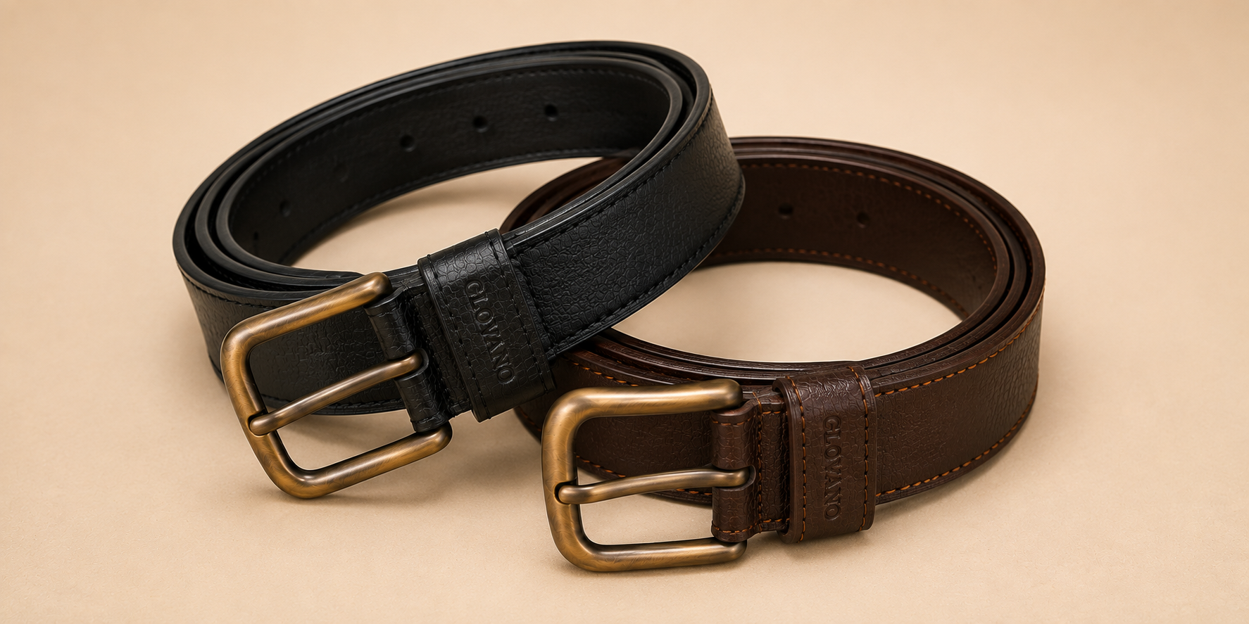 Pack 2 Ceintures Homme en Cuir Véritable – Noir & Marron