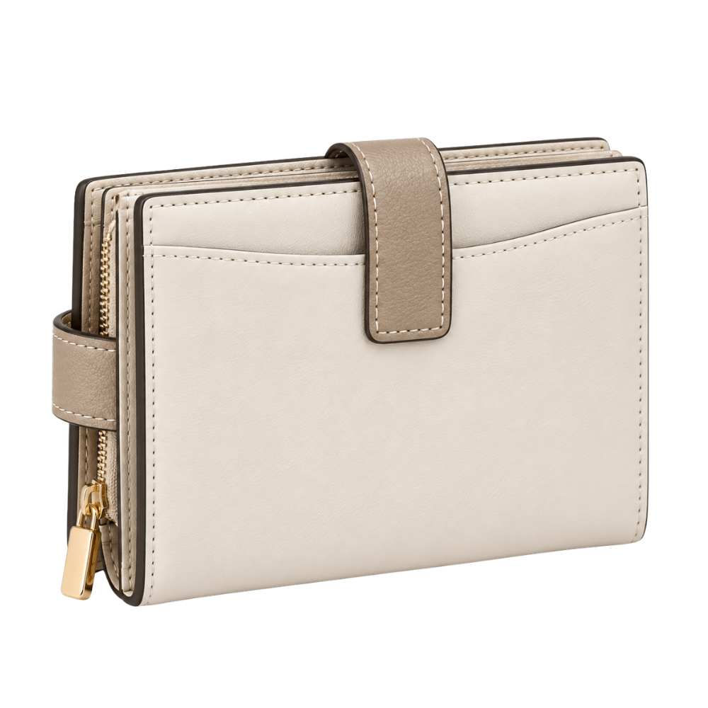 Capri Two-Tone Wallet in Cream — vegan leather