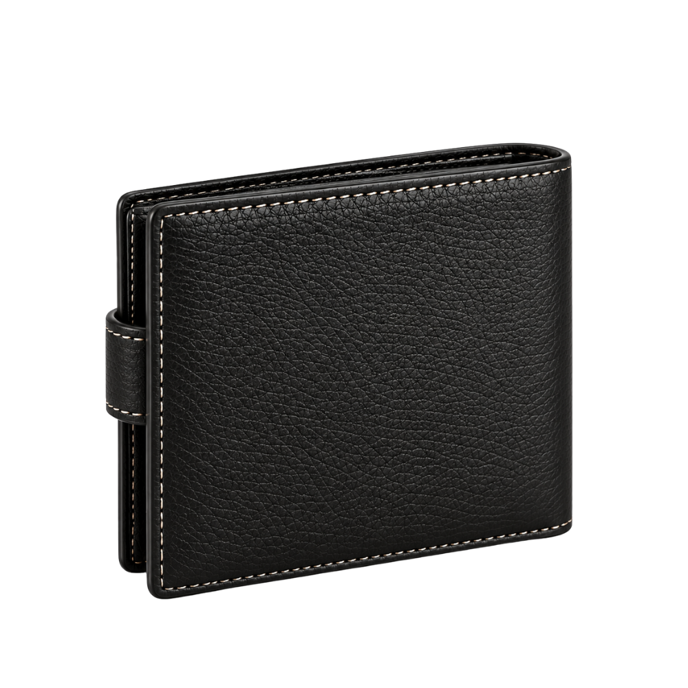Carter Snap Bifold Wallet in Black — vegan leather