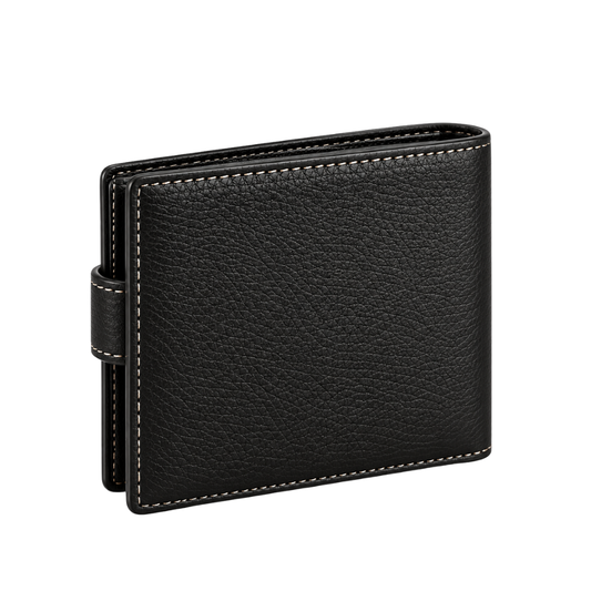 Carter Snap Bifold Wallet in Black — vegan leather
