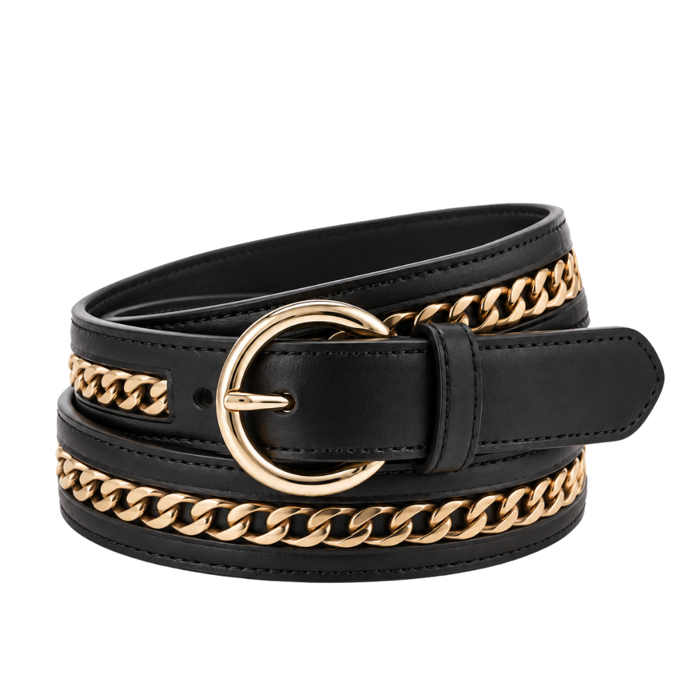Cleo Chain Belt in Black — vegan leather