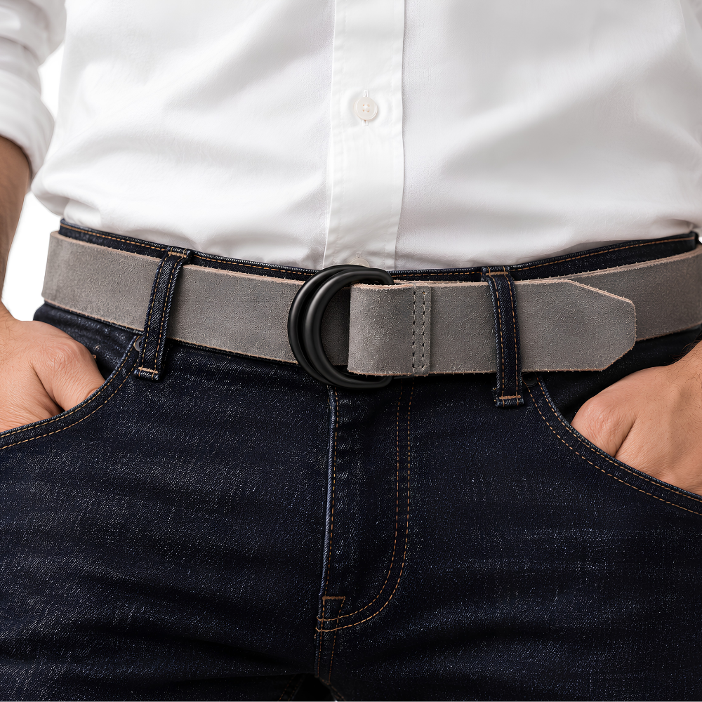 Dune D-Ring Belt in Grey — vegan leather