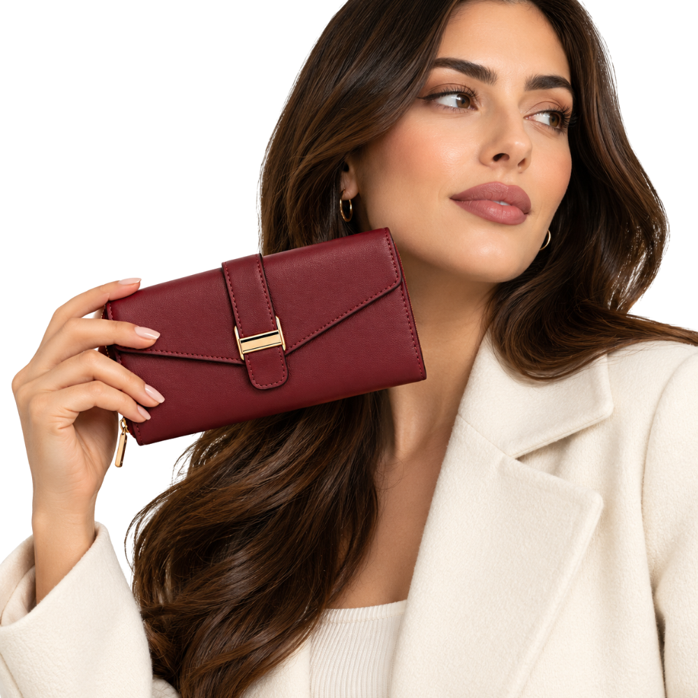 Margot Envelope Wallet in Burgundy — vegan leather