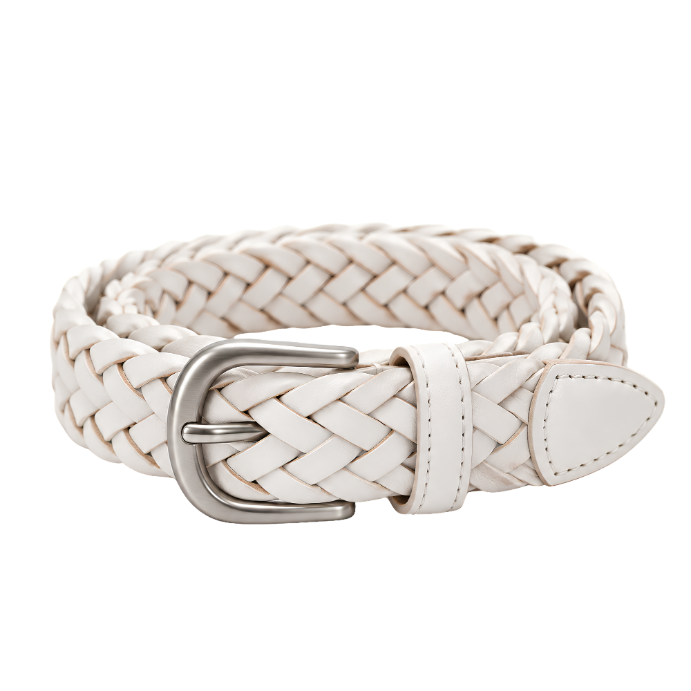 Liv Braided Belt in Ivory — vegan leather