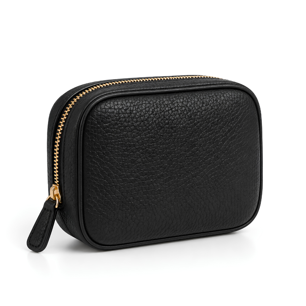 Mila Cosmetic Pouch in Black — vegan leather