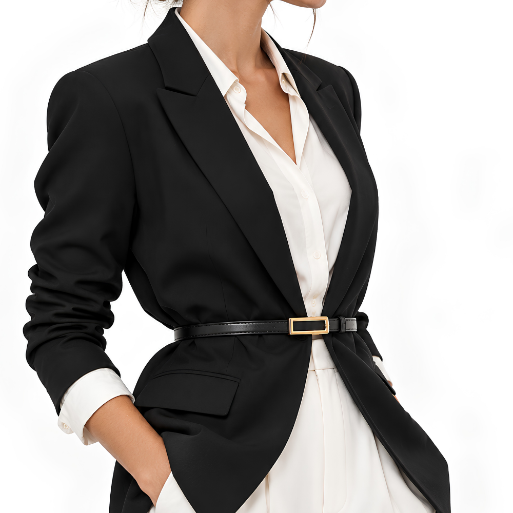 Nina Skinny Belt in Black — vegan leather