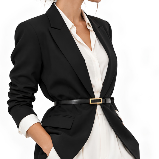 Nina Skinny Belt in Black — vegan leather