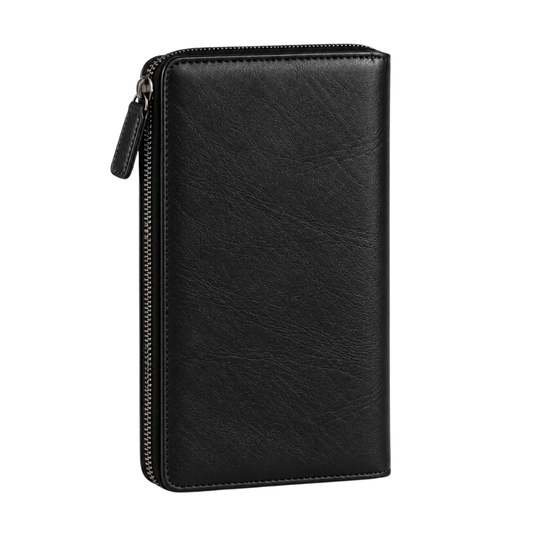 Nolan Zip Card Wallet in Black — vegan leather