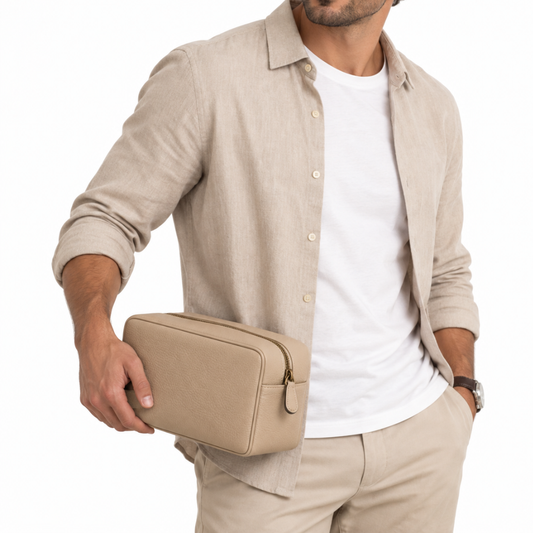 Ridge Dopp Kit in Taupe — vegan leather