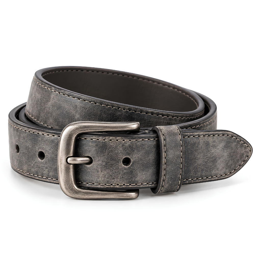 Rugged Distressed Belt in Stone Grey — vegan leather