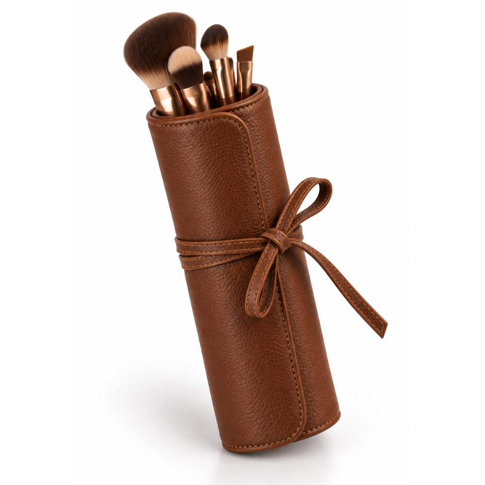 Sienna Brush Roll in Brown — vegan leather