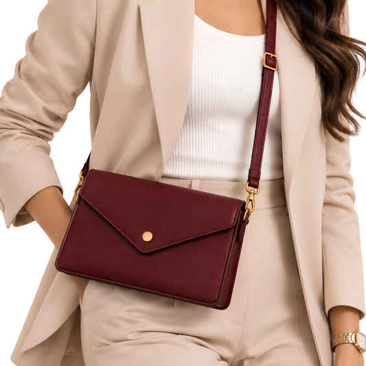 Sloane Envelope Crossbody in Burgundy — vegan leather