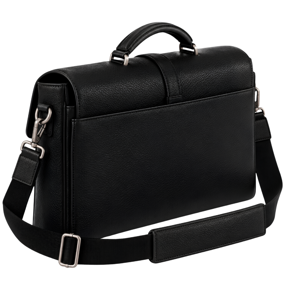 Sterling Flap Briefcase in Black — vegan leather