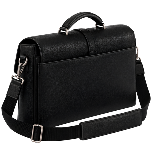 Sterling Flap Briefcase in Black — vegan leather
