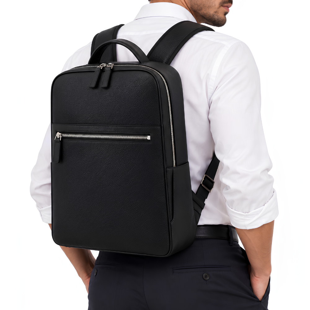 Vector Business Backpack in Black — vegan leather