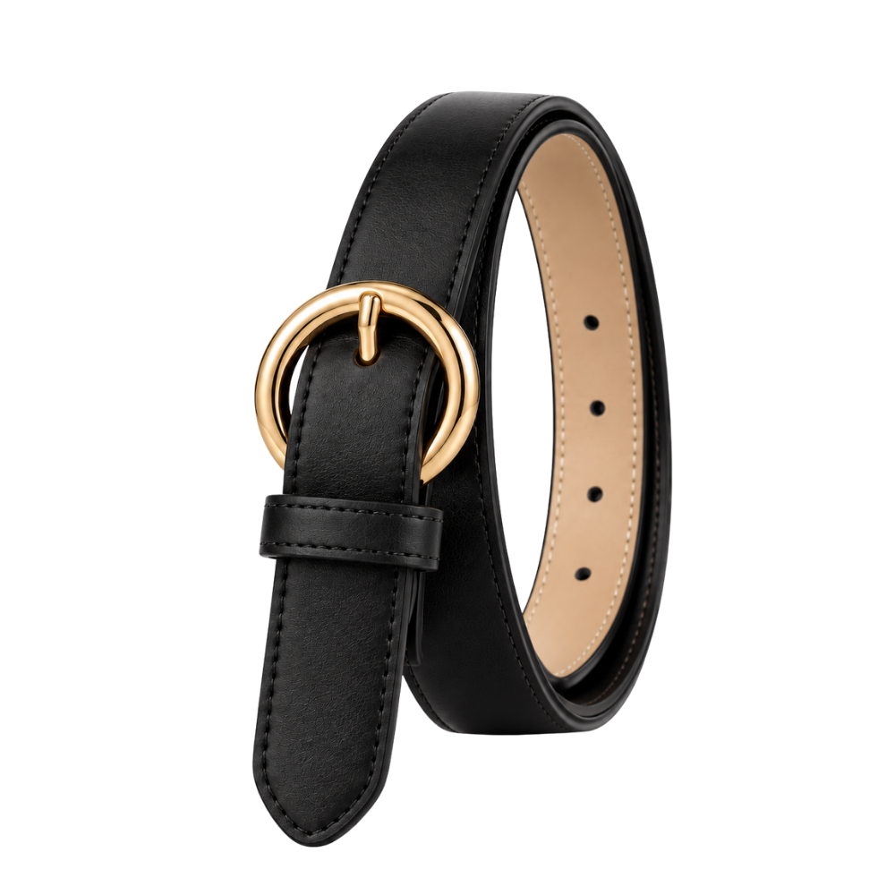 Vera Round Buckle Belt in Burgundy — vegan leather