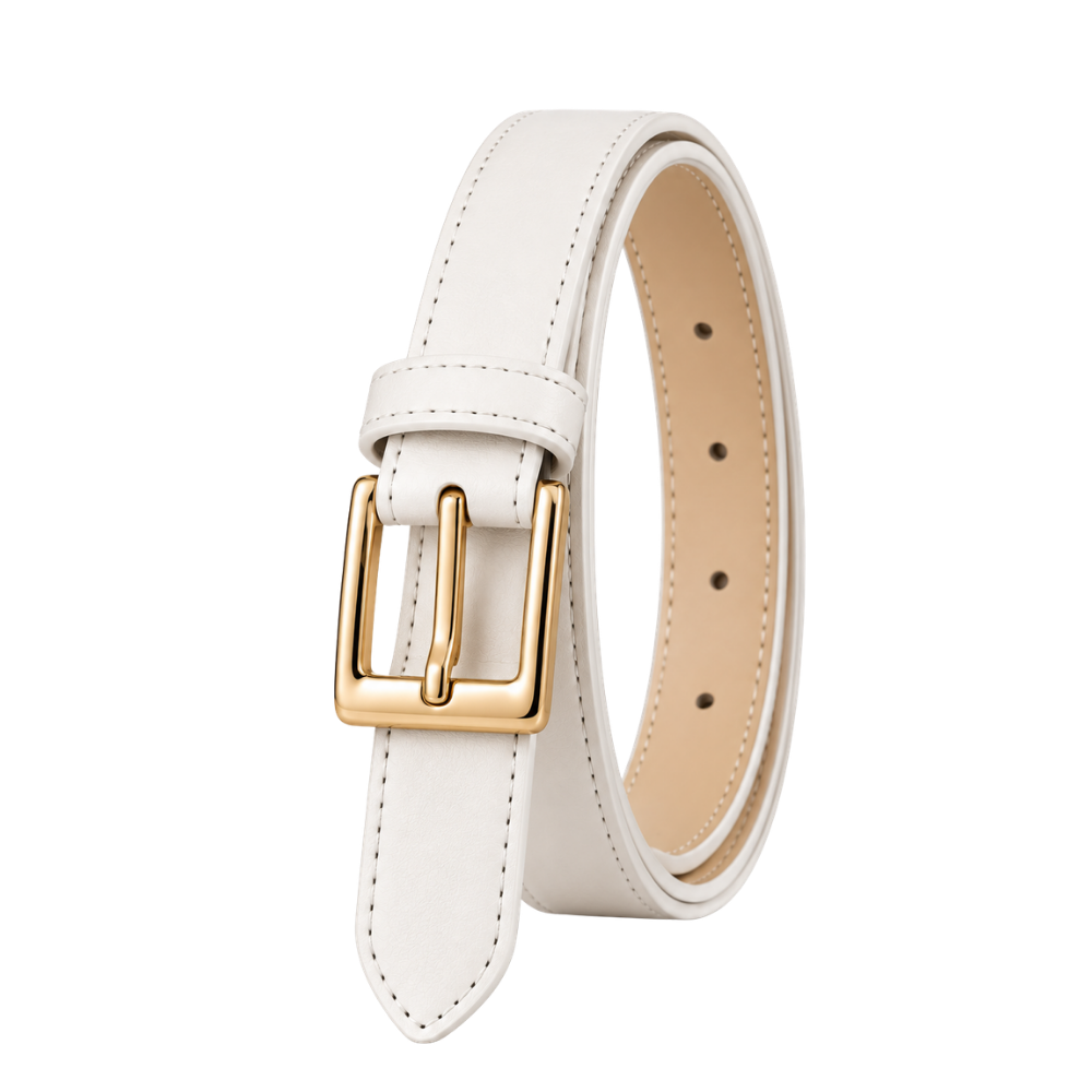Vera Square Buckle Belt in Ivory — vegan leather