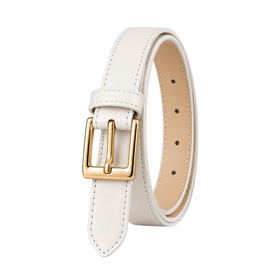 Vera Square Buckle Belt in Ivory — vegan leather