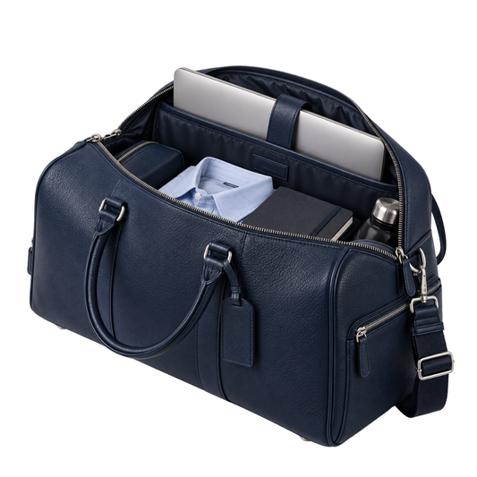 Voyager Weekender in Navy — vegan leather