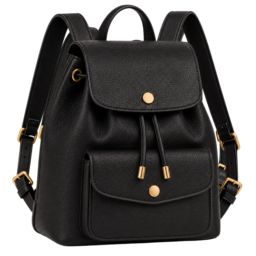 Wren Drawstring Backpack in Black — vegan leather