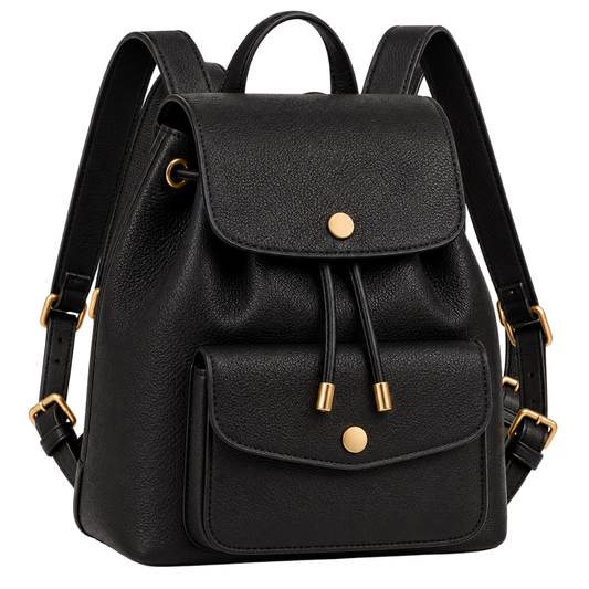 Wren Drawstring Backpack in Black — vegan leather